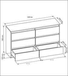 Komoda 120x39x78,5 cm z 6 szufladami czarny połysk do salonu i sypialni od producenta - Miniaturka zdjęcia nr 2