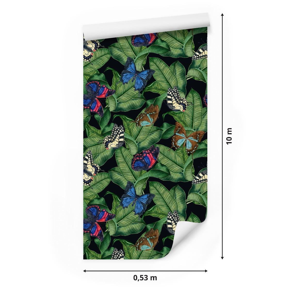 Tapeta, Kolorowe motyle, Liście Bananowca, Dekoracja Nowoczesna nr. 2