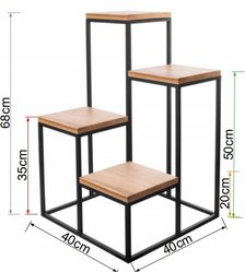 Kwietnik 68x40x40 cm do salonu sypialni stojak metal deska dąb prawdziwe drewno i stal - Miniaturka zdjęcia nr 4