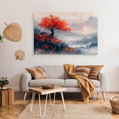 Obraz Na Płótnie Czerwone Drzewo Krajobraz 70x50 Dekoracja do Sypialni - Miniaturka zdjęcia nr 3