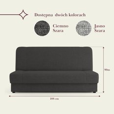 Wersalka LUSI 188x85x90 cm kanapa rozkładana z funkcją spania i pojemnikiem ciemnoszara - Miniaturka zdjęcia nr 6