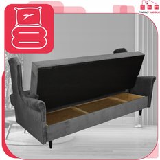 Wersalka sofa uszak kanapa rozkładana Ari szara popielata welur - Miniaturka zdjęcia nr 3