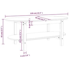 Stolik kawowy 110x55x45 cm z praktyczną półką lite drewno sosnowe biały do salonu - Miniaturka zdjęcia nr 8