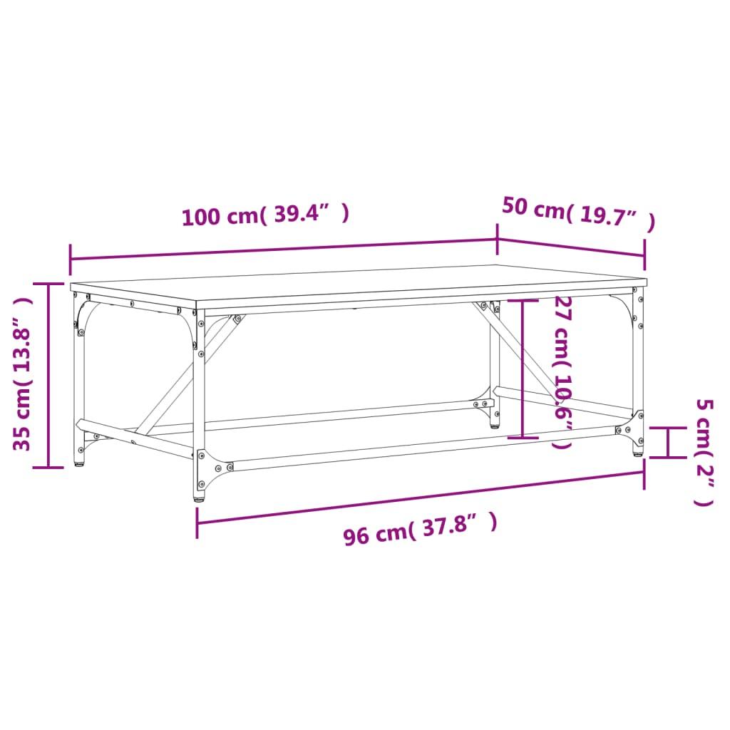 Stolik kawowy 100x50x35,5 cm z metalowymi nogami brązowy dąb do salonu nr. 9