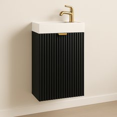 Szafka łazienkowa WILLY 40x22x57 cm z umywalką czarna ryflowana slim do łazienki  - Miniaturka zdjęcia nr 1