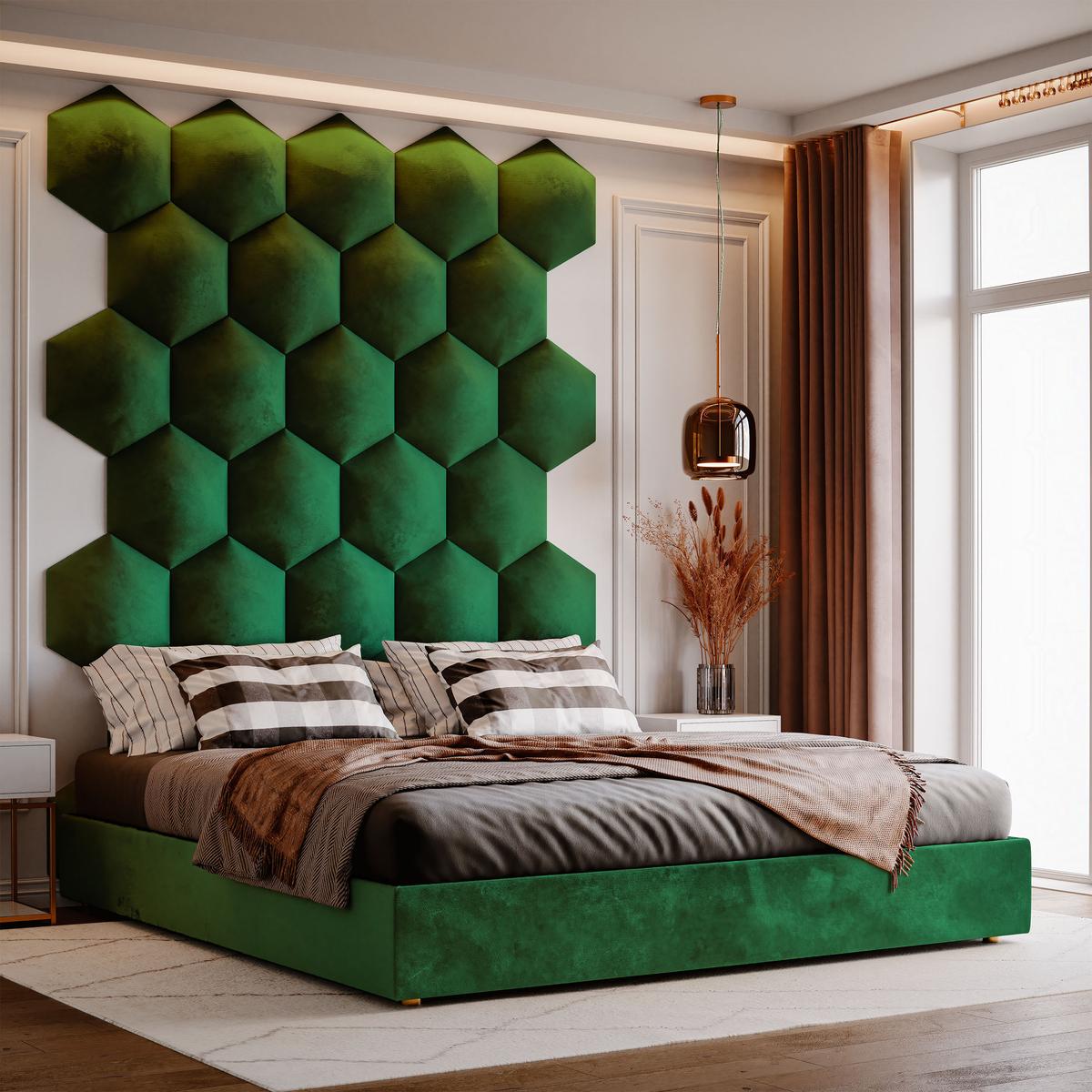Panele tapicerowane 26x30 hexagon magic velvet butelkowa zieleń nr. 3