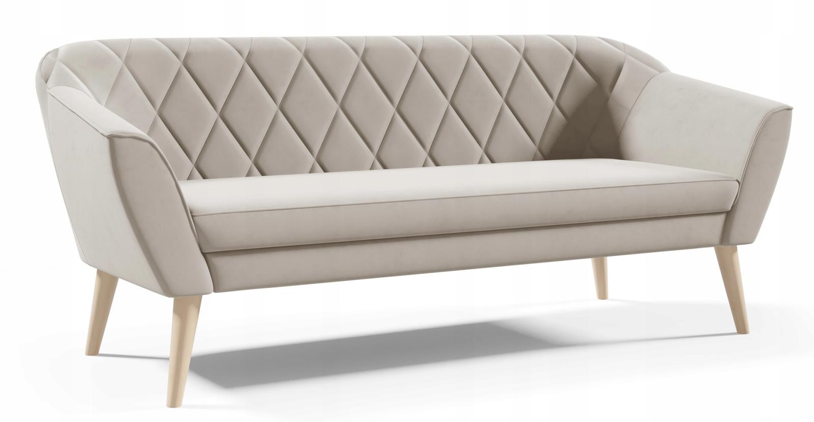 Sofa GLORIA 176x57x70 cm trzyosobowa  w stylu skandynawskim welur MANILA beżowa do salonu nr. 1