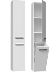 Szafka łazienkowa NEL IV 174x31x30 cm z drzwiami i koszem do łazienki biały mat bestseller - Miniaturka zdjęcia nr 3