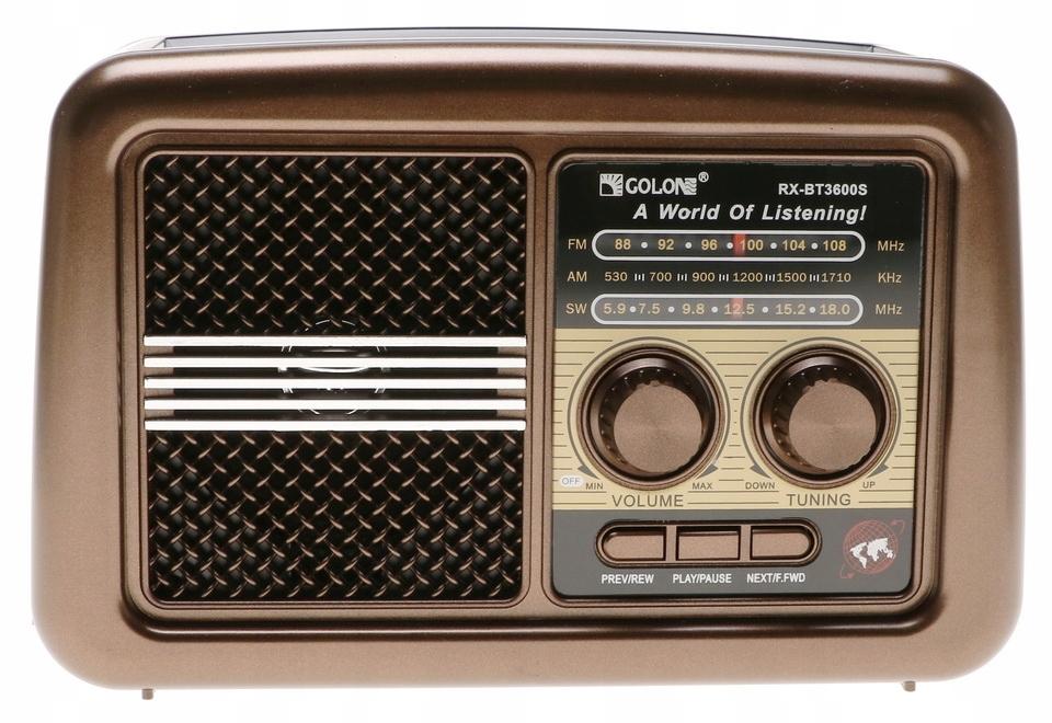 Radio przenośne 20 x 8,5 x 13 cm RETRO z funkcją bluetooth   USB z latarką  ładowany solarnie brązowe nr. 3