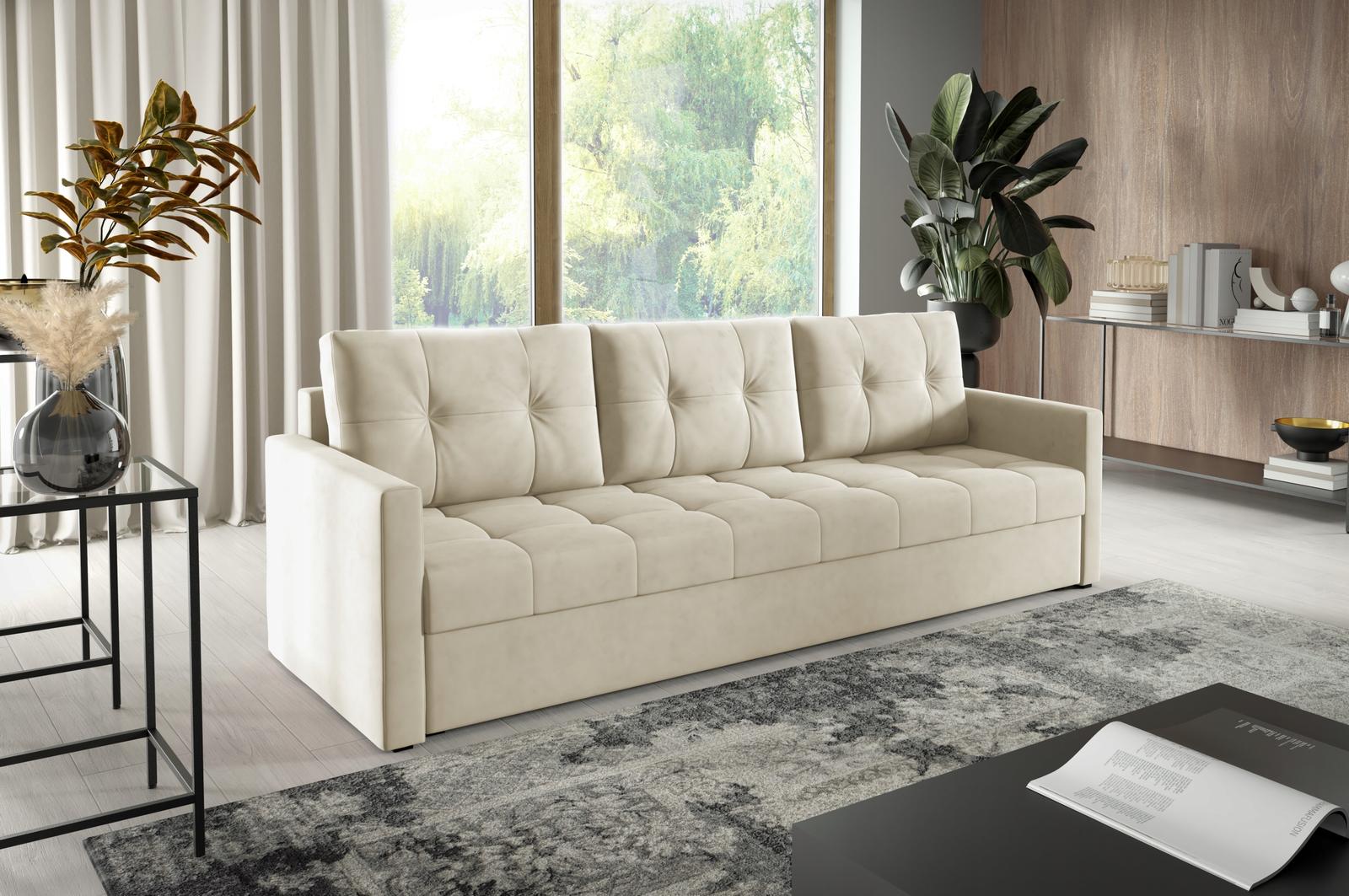 Kanapa IVIO 230x87x86 cm sofa z funkcją spania rozkładana velvet welur beżowa do salonu nr. 2