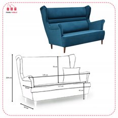 Zestaw wypoczynkowy ZOJA sofa + 2 fotele niebieskie do salonu  - Miniaturka zdjęcia nr 5