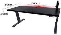 Biurko gamingowe elektryczne LOW 160x80x70-118 cm regulowane nogi LED RGB pilot przepust USB czarne - Miniaturka zdjęcia nr 2