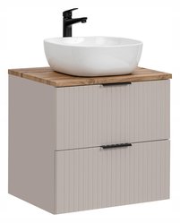 Szafka łazienkowa z umywalką 60 cm ADEL CASHMERE z blatem dąb wotan i szufladami kaszmirowa