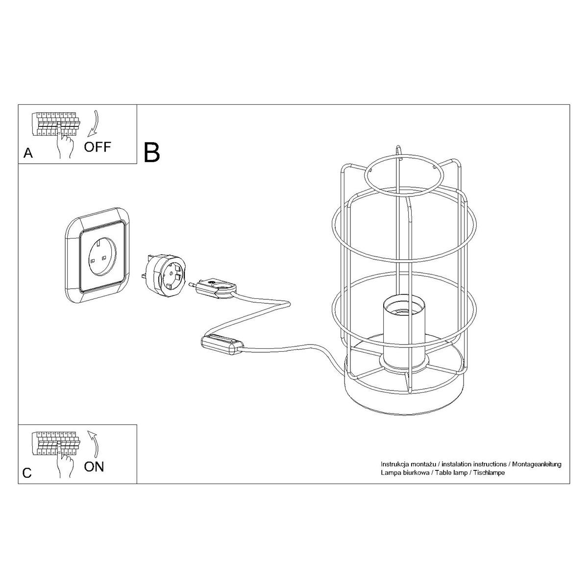 Lampa biurkowa GOTTO 25x15x15 cm loftowa lampka na biurko E27 czarny naturalne drewno do pokoju biura  nr. 6