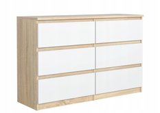 Komoda 120x39x78,5 cm z 6 szufladami dąb sonoma front biały do salonu i sypialni - Miniaturka zdjęcia nr 1