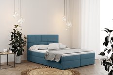 Łóżko BALI 200x200 cm z funkcją przechowywania i materacem do sypialni jasnoniebieskie