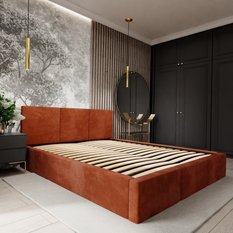Łóżko tapicerowane do sypialni 180x200x88 cm podwójne z pojemnikiem modne miodowe - Miniaturka zdjęcia nr 8