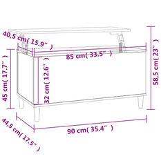 Stolik kawowy 90x44,5x45 cm z rozkładanym blatem ze schowkiem dąb sonoma do salonu - Miniaturka zdjęcia nr 10