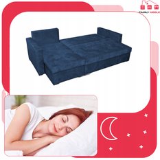 Narożnik BELLA 226x75x140 cm rozkładany funkcją spania rogówka do salonu granat welur - Miniaturka zdjęcia nr 7