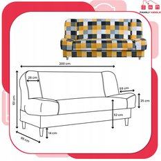 Wersalka SARA PRINT 200x95 cm kwadraty rozkładana kanapa z pojemnikiem sofa do salonu Geometry - Miniaturka zdjęcia nr 9