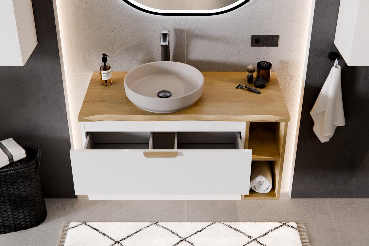 Szafka łazienkowa pod umywalkę 80 cm Aster White biała wisząca gładka 2 szuflady  nr. 6