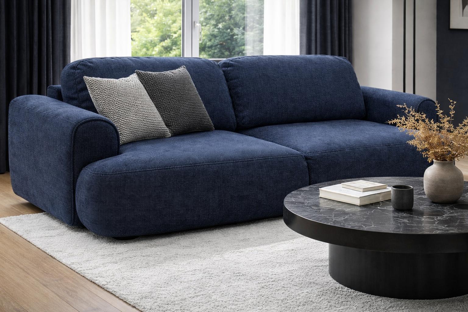 Kanapa z funkcją spania ITALY 250x100x82 cm trzyosobowa sofa rozkładana tkanina FLOW ciemnoniebieska nr. 1