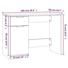 Biurko 100x50x75 cm z szafką z półkami i szufladą brązowy dąb do gabinetu lub biura - Miniaturka zdjęcia nr 9