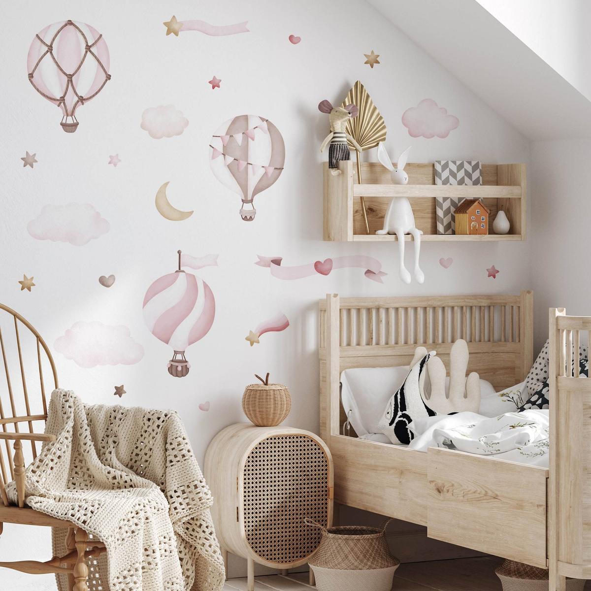 Naklejki Dla Dzieci Różowe Balony Gwiazdy 60x30 Serduszka Styl ZESTAW nr. 5