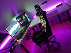 Biurko gamingowe narożne model 3 Low białe LOFT metalowe nogi LED RGB przepust USB dla gracza 240x80x71cm - Miniaturka zdjęcia nr 12