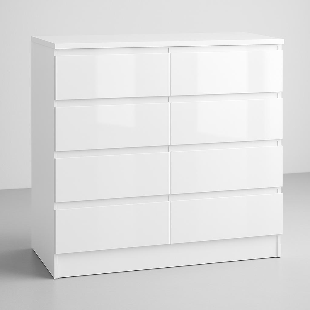 Komoda MARTUSIA 100x97x40 cm 8 szuflad do pokoju dziecięcego sypialni salony biały połysk