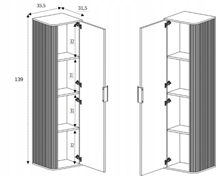 Szafka 139 cm łazienkowa wisząca słupek ryflowane biały nr. 10