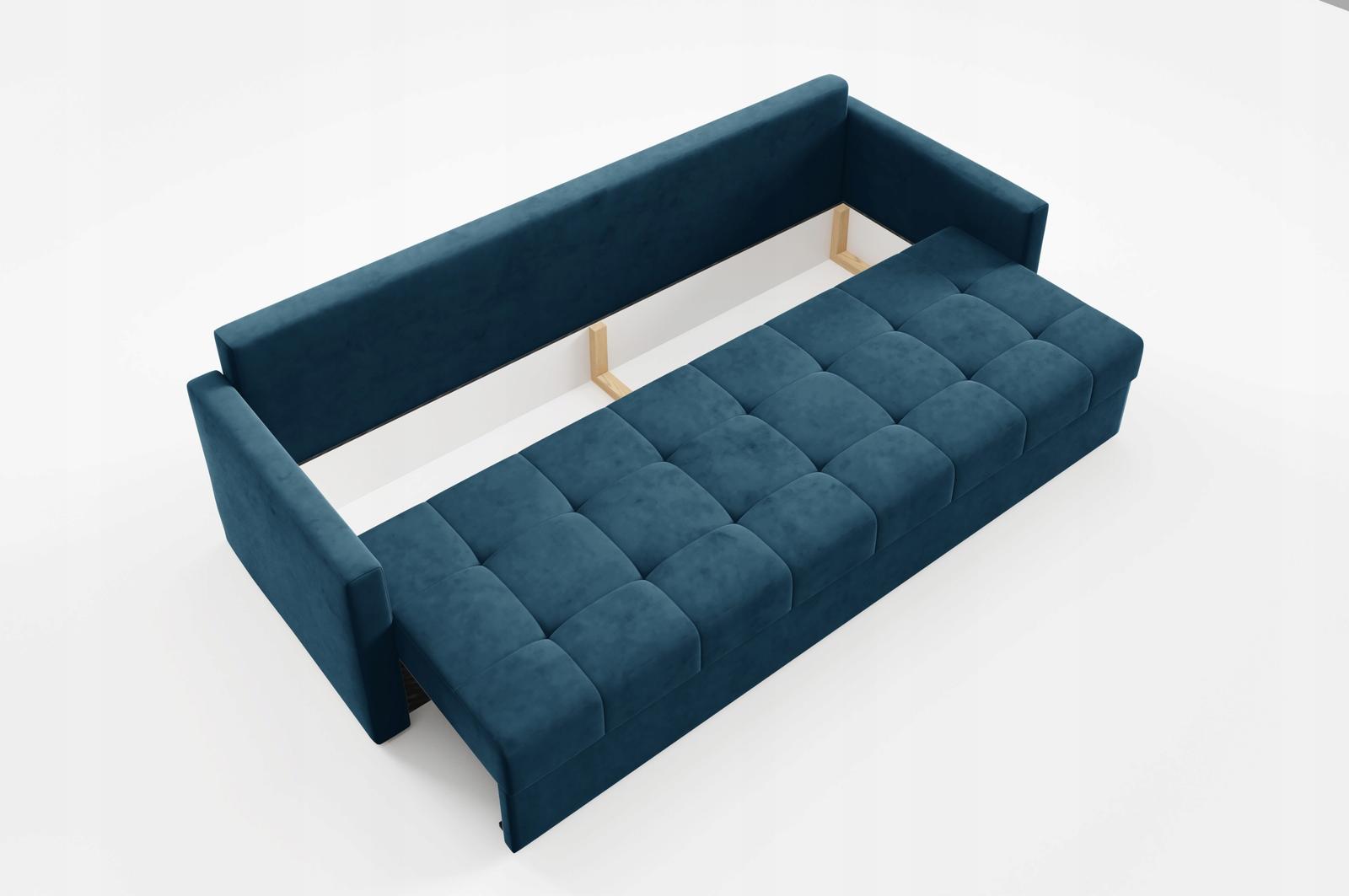 Kanapa IVIO 230x87x86 cm sofa z funkcją spania rozkładana velvet welur niebieska do salonu nr. 7