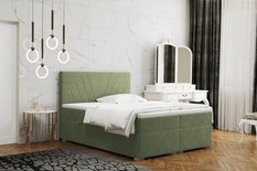 Łóżko CASTEL 200x200 cm z funkcją przechowywania i materacem do sypialni oliwkowe