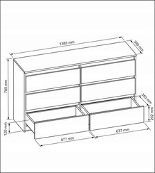 Komoda 140 cm z 6 szufladami czarna do salonu i sypialni - Miniaturka zdjęcia nr 2