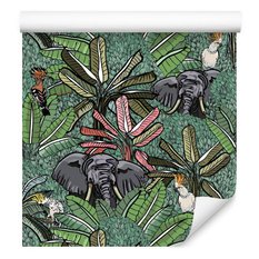 Tapeta – Słonie, ptaki i drzewa  - Miniaturka zdjęcia nr 3