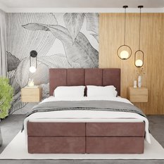 Łóżko kontynentalne 180x200x113 cm tapicerowane podwójne z materacem brudny róż  - Miniaturka zdjęcia nr 8