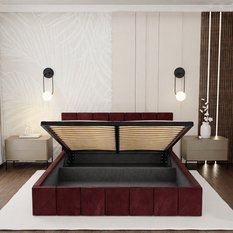 Łóżko tapicerowane 140x200 premium z pojemnikiem do sypialni bordowe wezgłowie 107 cm - Miniaturka zdjęcia nr 7
