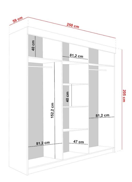 Szafa przesuwna Malani 200x59x205 cm duża z lustrem i czarno-białymi lamelami do garderoby sypialni dąb nr. 3