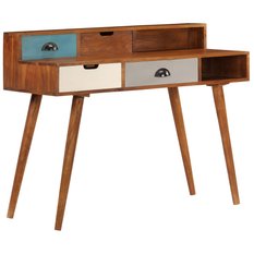  Biurko 110x50x90 cm z 4 szufladami i 2 półkami eleganckie w  stylu retro lite drewno akacjowe do gabinetu lub biura - Miniaturka zdjęcia nr 1