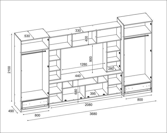 Meblościanka z szafą TAJGA 370x210x53 cm zestaw mebli do salonu RTV Sonoma ciemna Sonoma Jasna MDF nr. 2