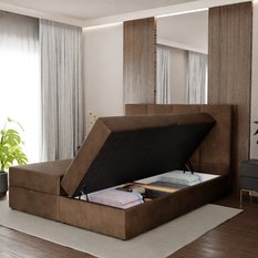 Łóżko kontynentalne 160x200x113 cm podwójne z materacem brązowe  - Miniaturka zdjęcia nr 4