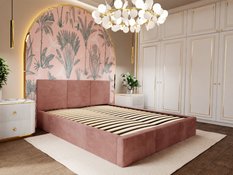 Łóżko tapicerowane do sypialni 180x200x100 cm podwójne z pojemnikiem modne brudny róż  - Miniaturka zdjęcia nr 2