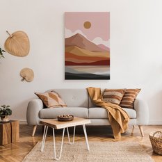 Obraz Do Salonu Pastelowy Pejzaż Zachód Słońca Góry Styl Boho 80x120cm - Miniaturka zdjęcia nr 3