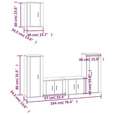 Zestaw szafek RTV 57x34,5x40 cm 5 szt z praktycznymi półkami i drzwiczkami szary dąb sonoma do salonu - Miniaturka zdjęcia nr 5