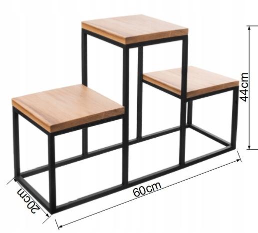 Kwietnik 44x60x20 cm do salonu sypialni stojak metal deska dąb prawdziwe drewno i stal nr. 4