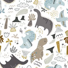 Tapeta Dla Dzieci DINOZAURY Wulkany Owoce Chmury  - Miniaturka zdjęcia nr 4