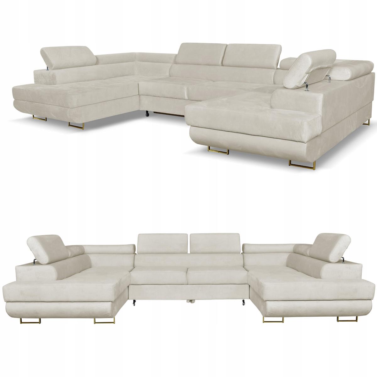 Narożnik Bosso Big 370x206x85 cm kształt U z funkcją spania welur beżowy nr. 1