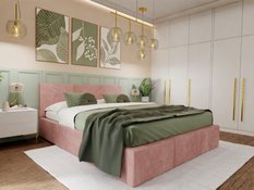 Łóżko tapicerowane do sypialni 180x200x100 cm podwójne z pojemnikiem modne różowe - Miniaturka zdjęcia nr 5
