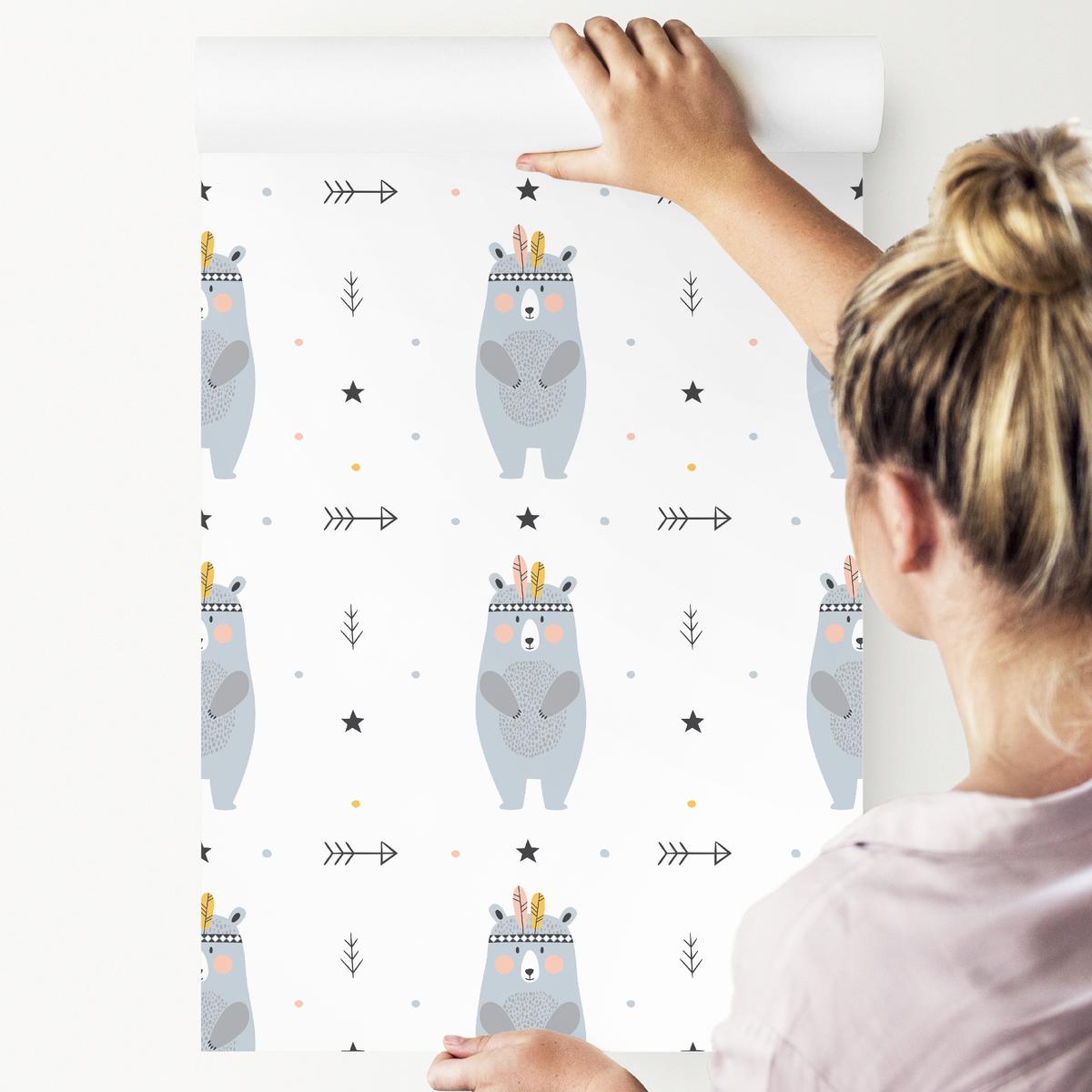 Tapeta Dziecięca NIEDŹWIEDZIE Gwiazdki Kropki  nr. 4