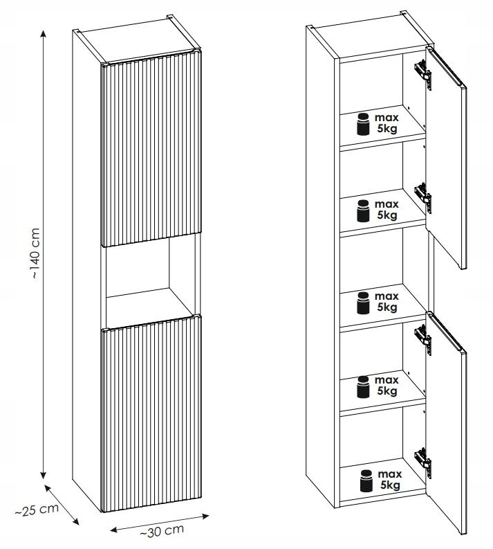 Szafka NOVA 30 cm do łazienki wisząca słupek z otwartą półką biała nr. 6